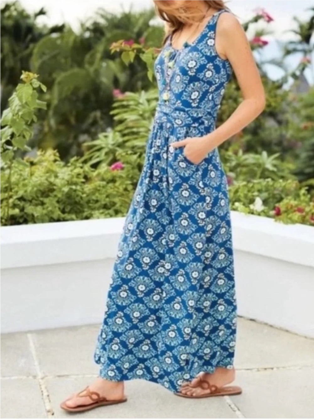 Boden Diana Jersey Maxi Dress Blue Floral Size 4 Long